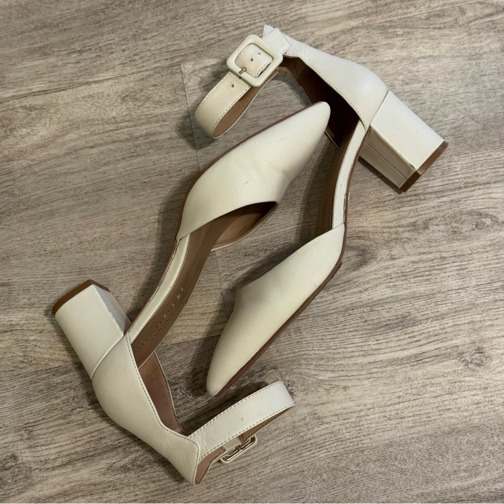 Kurt Geiger London Burlington Leather In Bone Block Heel Shoes 38.5 WORN ONCE - Picture 8 of 12